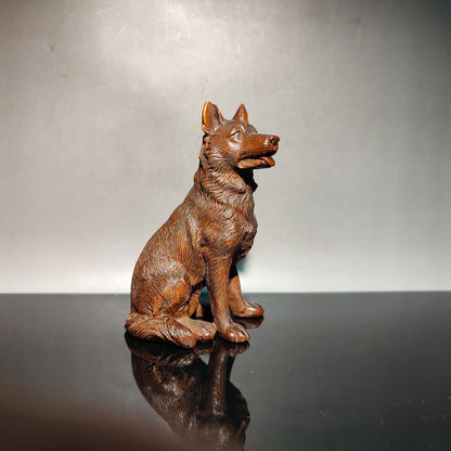 Boxwood Carving Pet Dog Statue Australian Kelpie Collie Lovely Decor Ornaments