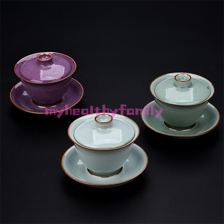 Ru Kiln Gaiwan Tea Cup Ice Crack Glaze Sky Blue Retro Sancai Kung Fu Tea Bowl