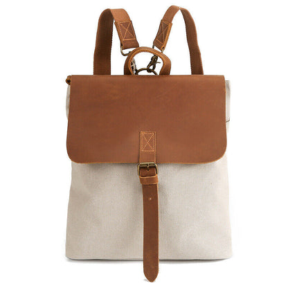 Convertible Canvas Real Leather Backpack Rucksack Daypack Satchel Shoulder Bag