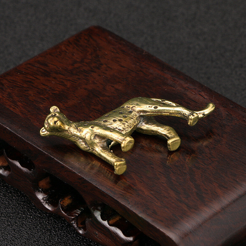 Brass Cheetah Ornament Tea Pet Antique Old Copper Statue Leopard Handicraft Gift