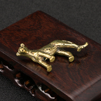 Brass Cheetah Ornament Tea Pet Antique Old Copper Statue Leopard Handicraft Gift