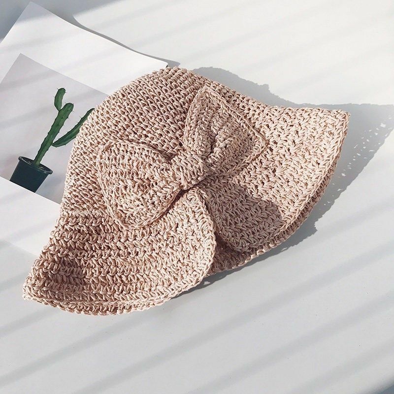 Bow Sun Hat Parent-child Wide Brim Floppy Beach Panama Straw Bucket Femme Shade
