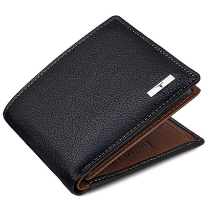 NEW BLACK/REDWOOD BI-FOLD LEATHER MEN'S WALLET RFID PROTECTION GIFT ITEM