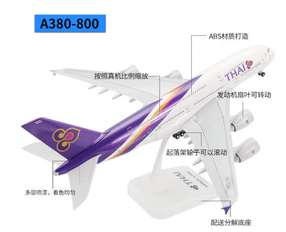 1:200 37CM RISESOON THAI Airbus A380-800 Passenger Plane ABS Plastic Plane Model
