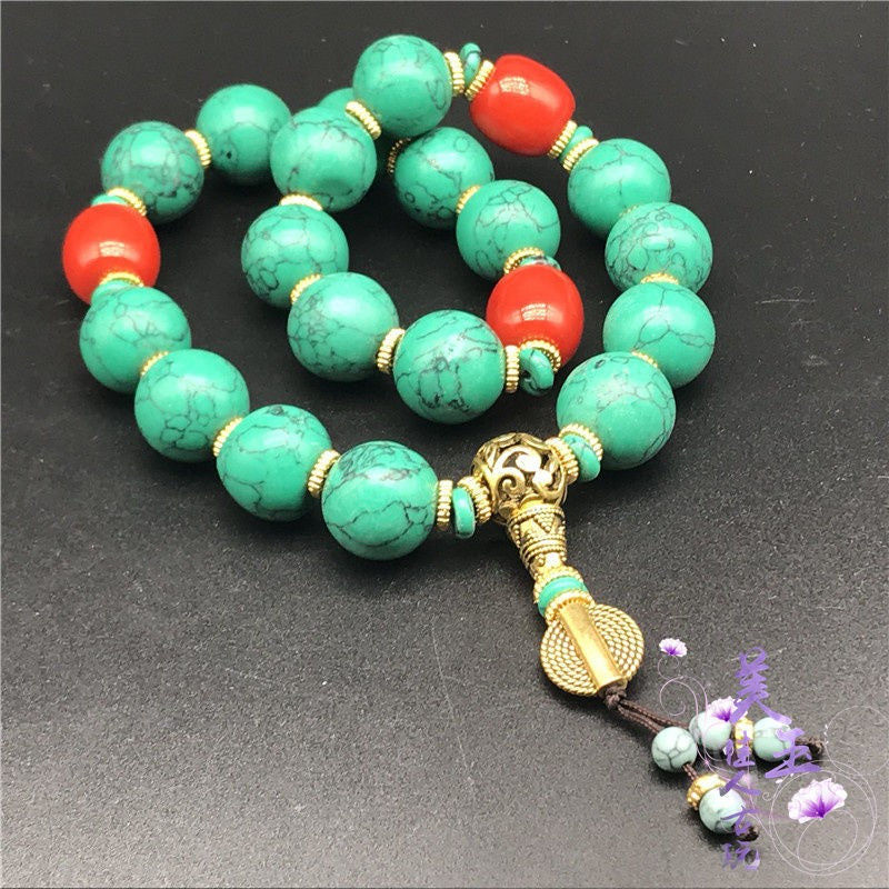 Natural Turquoise Bead Bracelet Necklace Pendant Gemstone Prayer Beads Unisex