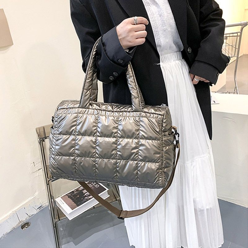Large Shoulder Bag Waterproof Nylon Purse Pad Cotton Feather Down Shoulder Bag