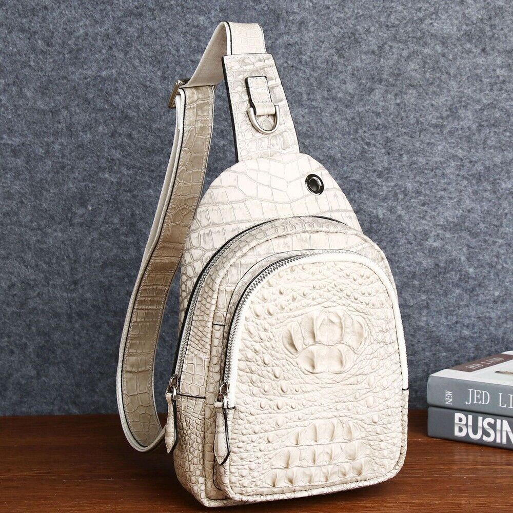 Real Leather Sling Backpack, Himalayan Crocodile embossed Women's Crossbody Bag