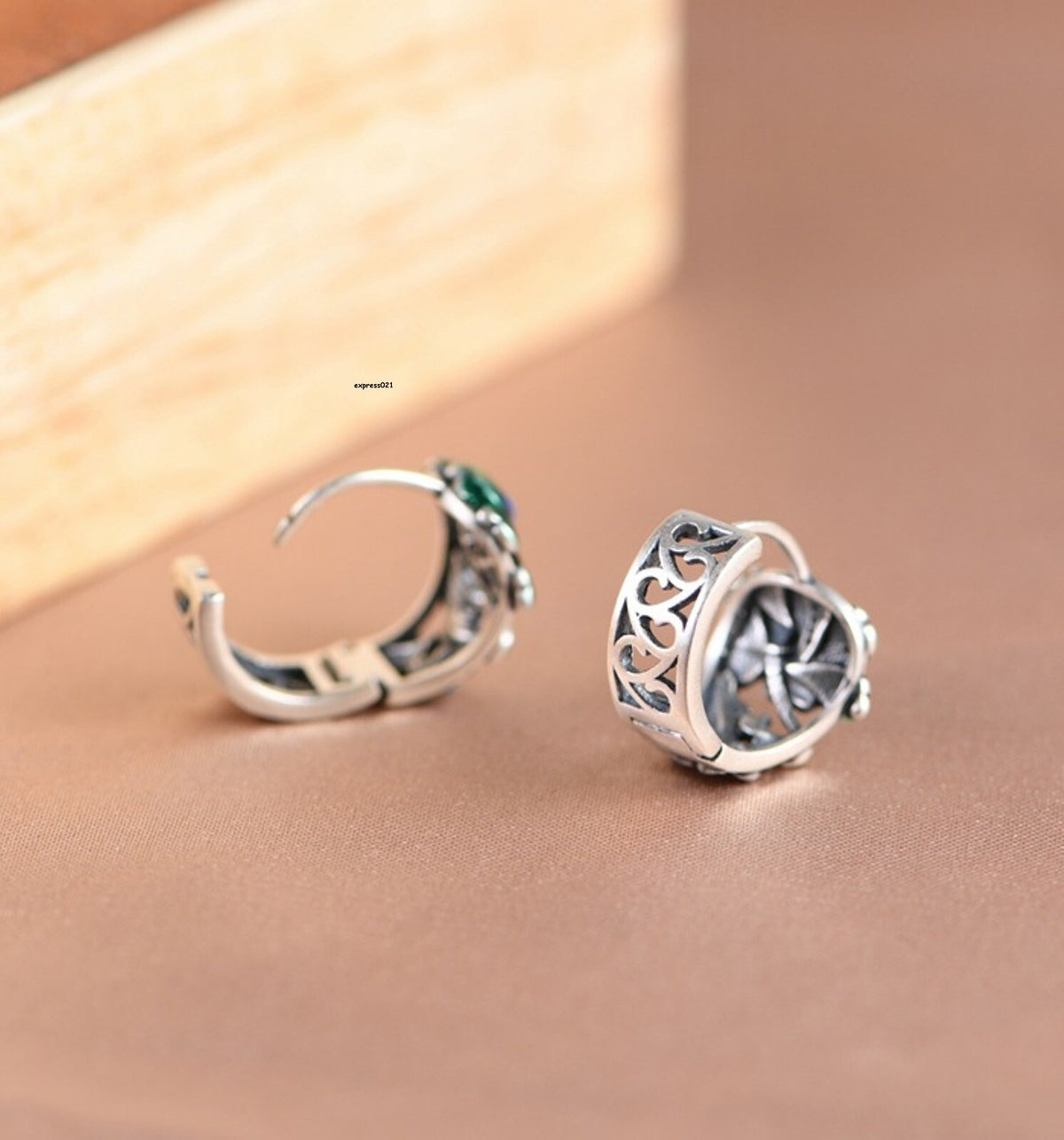 Real Solid 925 Sterling Silver Hoop Women Hollow Enamel Lotus Flower Earrings