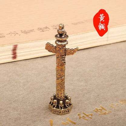 2PCS Brass Huabiao Column Ornament Dragon Pillar Chinese Style Desktop Decor