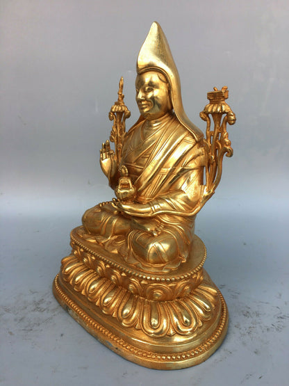 25 cm China Brass Je Tsongkhapa Statue Bronze gold Buddha Statue sculpture