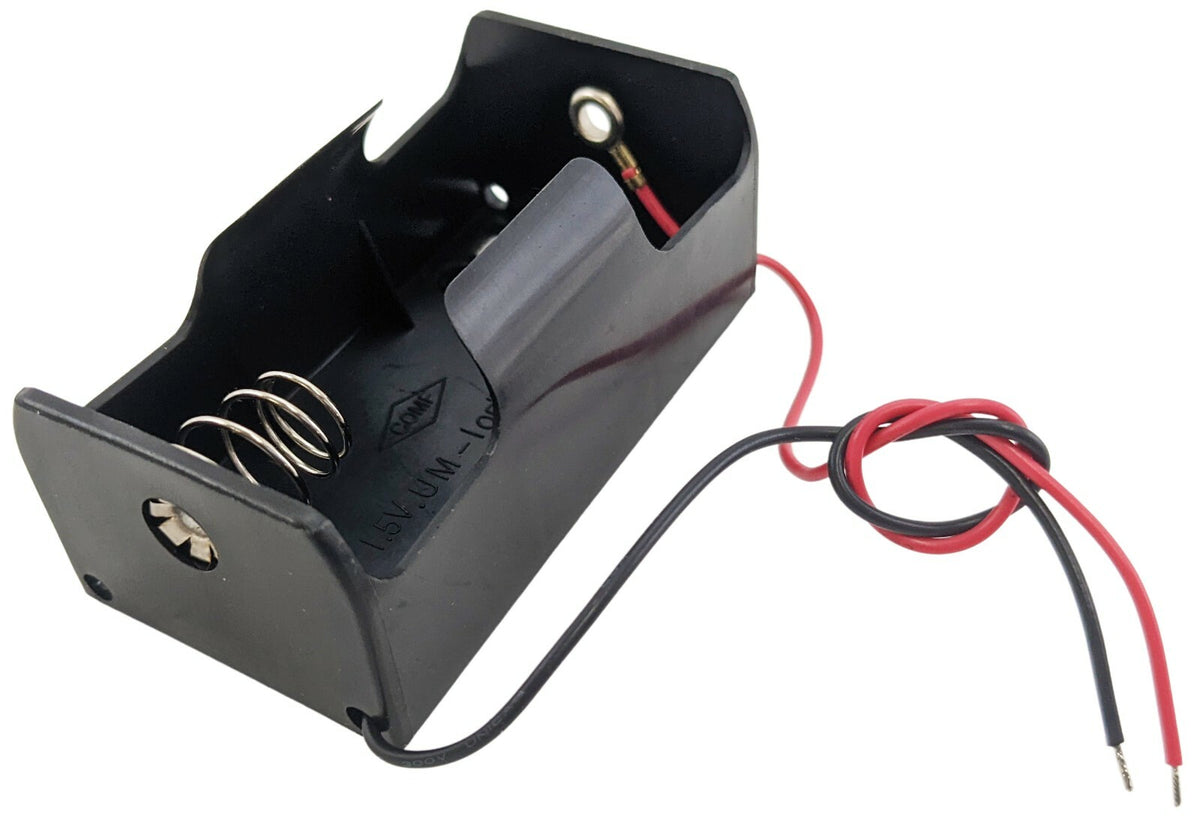 Single 'D' Cell Battery Holder with Wire Leads, Plastic Case (2.71"×1.45"×1.22")
