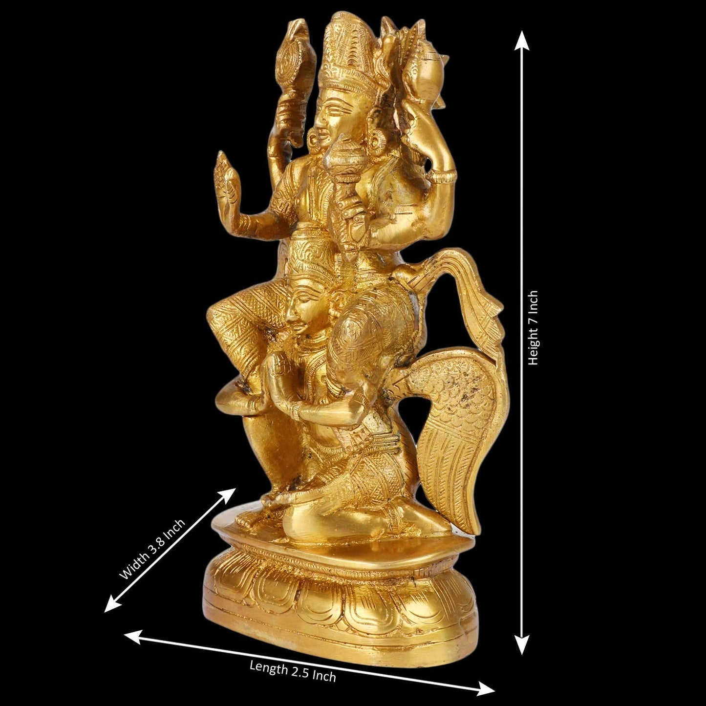Brass Vishnu Riding on Garuda Idol God Figurine Statue 7 Inch Home Decor Temple