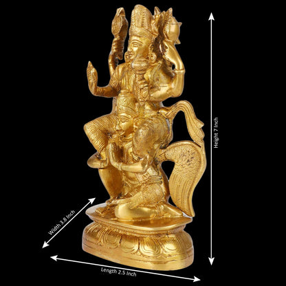 Brass Vishnu Riding on Garuda Idol God Figurine Statue 7 Inch Home Decor Temple