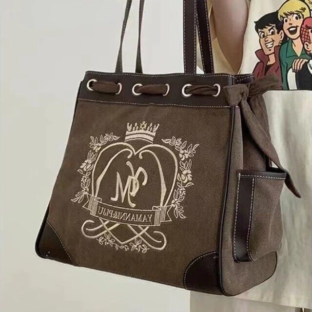 New Trendy Vintage Shoulder Bag For Women Embroidery Letters Heart Canvas Gift