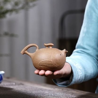 Tea Pot Handmade Fish Design Yixing Zisha Duan Clay Pot Marked 210ml In China