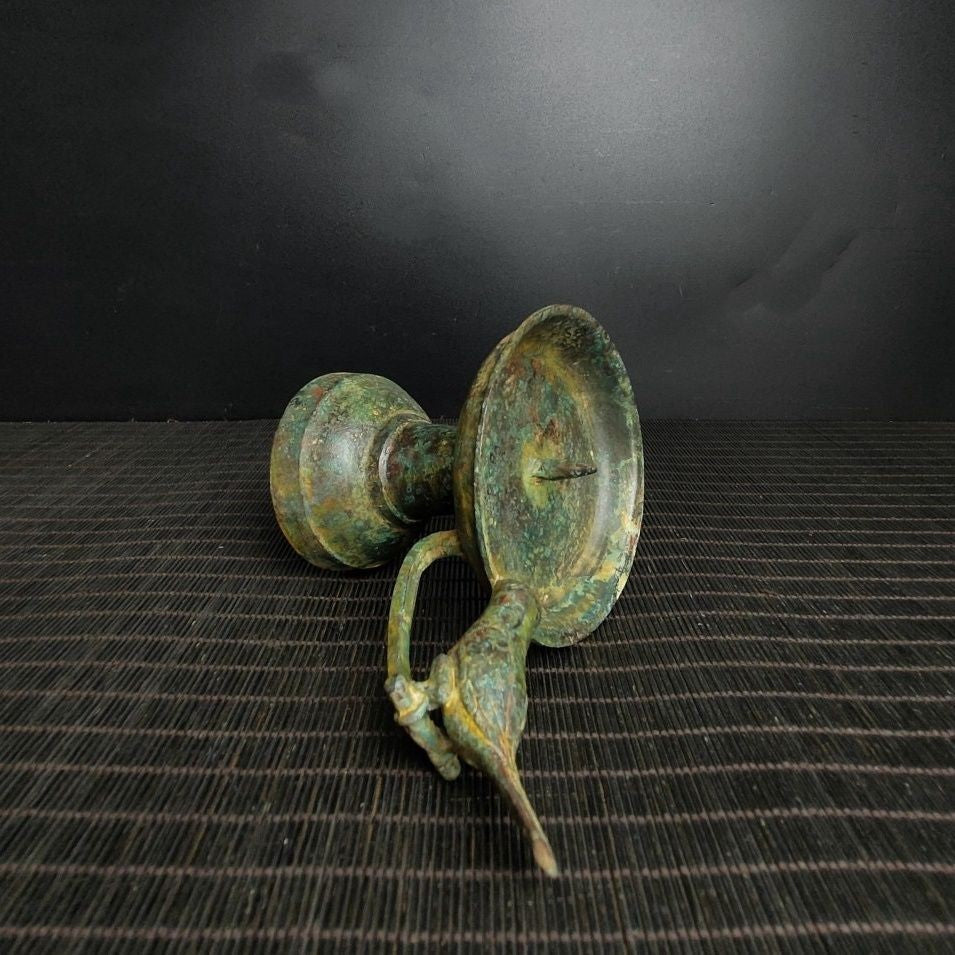 Chinese Warring States Bronze Bird-Handle Lamp Replica 13x17cm Decor