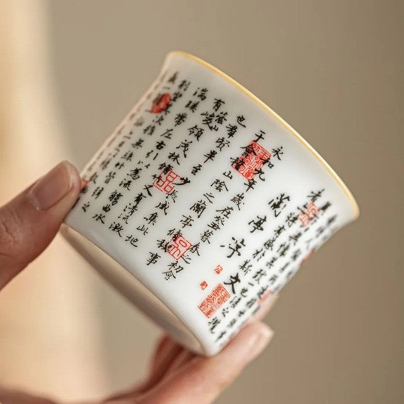 130ml Ceramic Ding Kiln Lanting Preface Calligraphy Tea Cup Household Master Cup