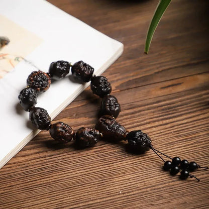 Natural Grade A Wood Carving China Eighteen Arhats Buddha Blessing Bracelet