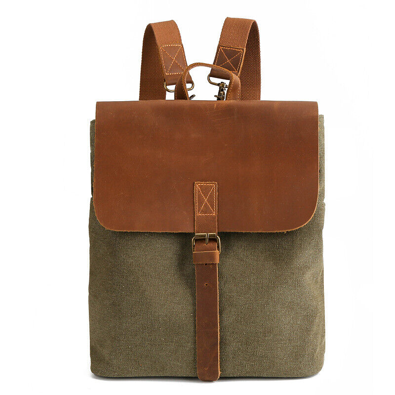 Convertible Canvas Real Leather Backpack Rucksack Daypack Satchel Shoulder Bag
