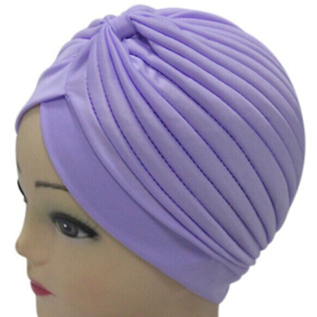 Women Stretchy Turban Hat Muslim Hat Solid Color Wrap Hijab Knotted Indian Caps