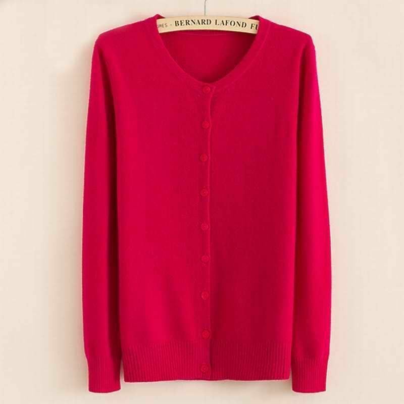Women Sweater Cashmere Basic Cardigan O-Neck Long Sleeve Wool Knitted Solid Soft