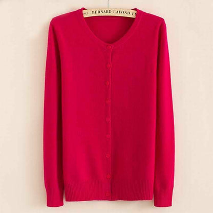 Women Sweater Cashmere Basic Cardigan O-Neck Long Sleeve Wool Knitted Solid Soft