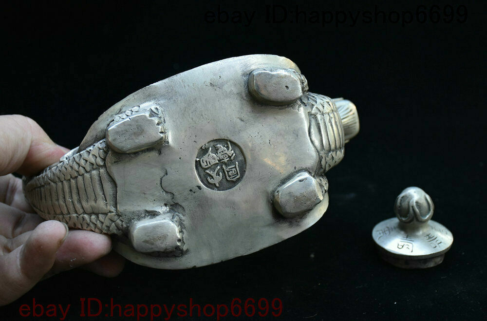 Old China Silver Dragon Tortoise Turtle Wine Tea Pot Flagon Teapot Stoup Statue