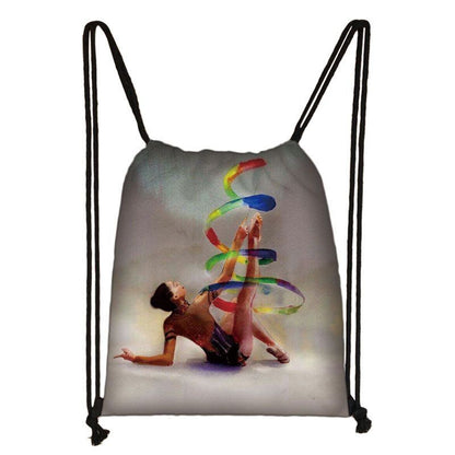 Watercolor Art Print Backpack Drawstring Bag Daypack Gymnast Storage Bag Travel