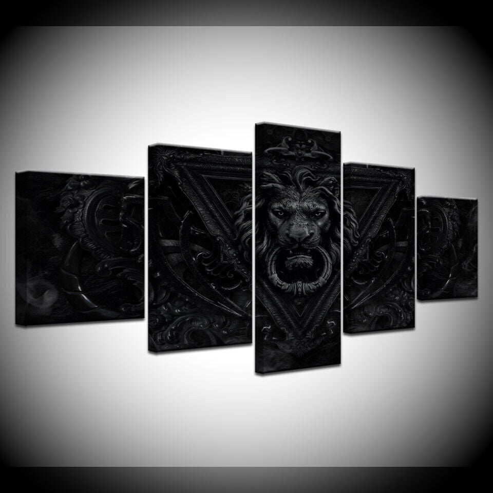 Lion Head iron Portrait Wall Art Painting Print On Canvas 5 Panels No Framed