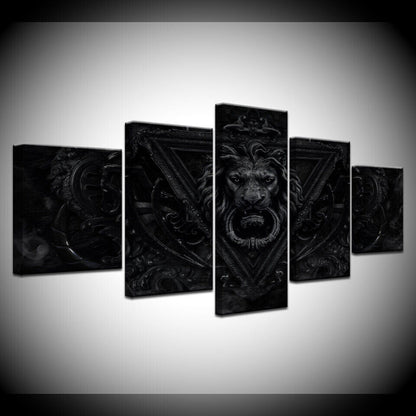 Lion Head iron Portrait Wall Art Painting Print On Canvas 5 Panels No Framed