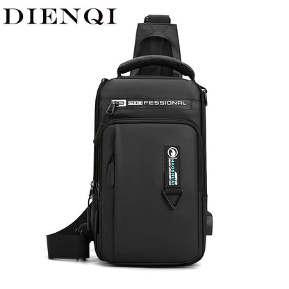 Men Nylon Waterproof Phone Chest Bag USB Small Crossbody Sling Bag Shoulder Bag