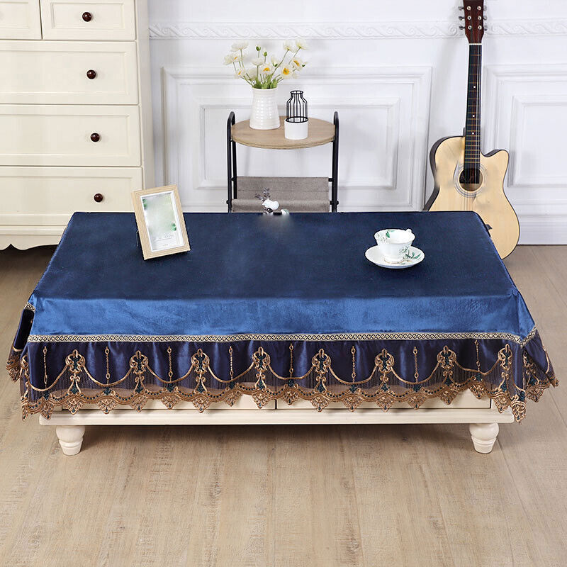 Rectangle Table Cover Cloth Velvet Embroidered Lace Trim Tablecloth Decor Luxury