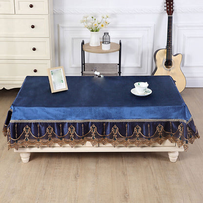 Rectangle Table Cover Cloth Velvet Embroidered Lace Trim Tablecloth Decor Luxury