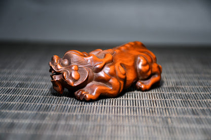 Chinese Antique Boxwood Wood Carving Exquisite Pixiu Statue Collection Figurines