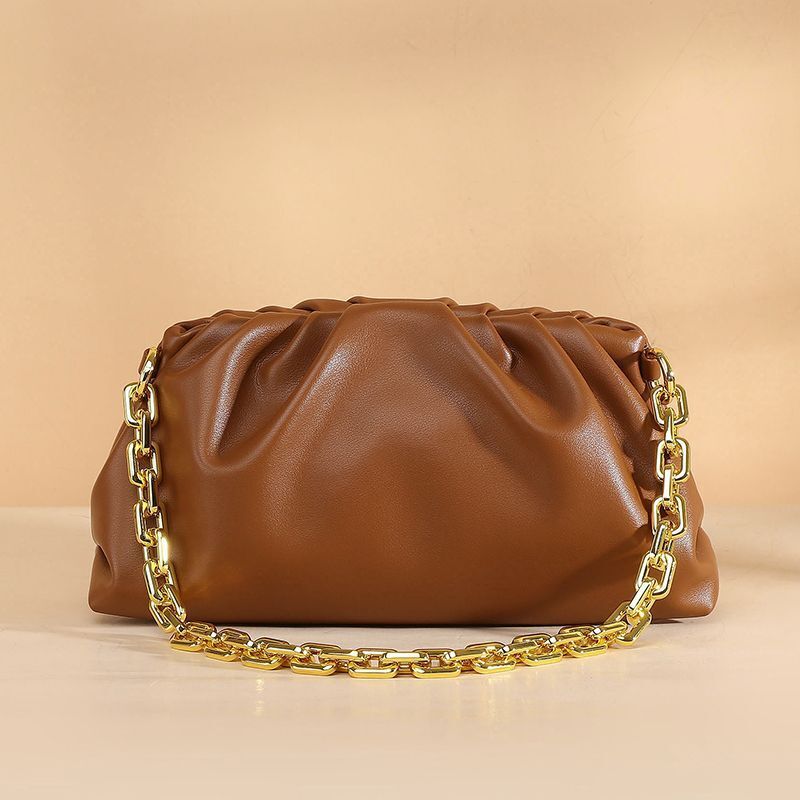 Genuine Cow Leather Handbag Thick Thin Chain Cloud Dumplings Clutch Shoulder Bag