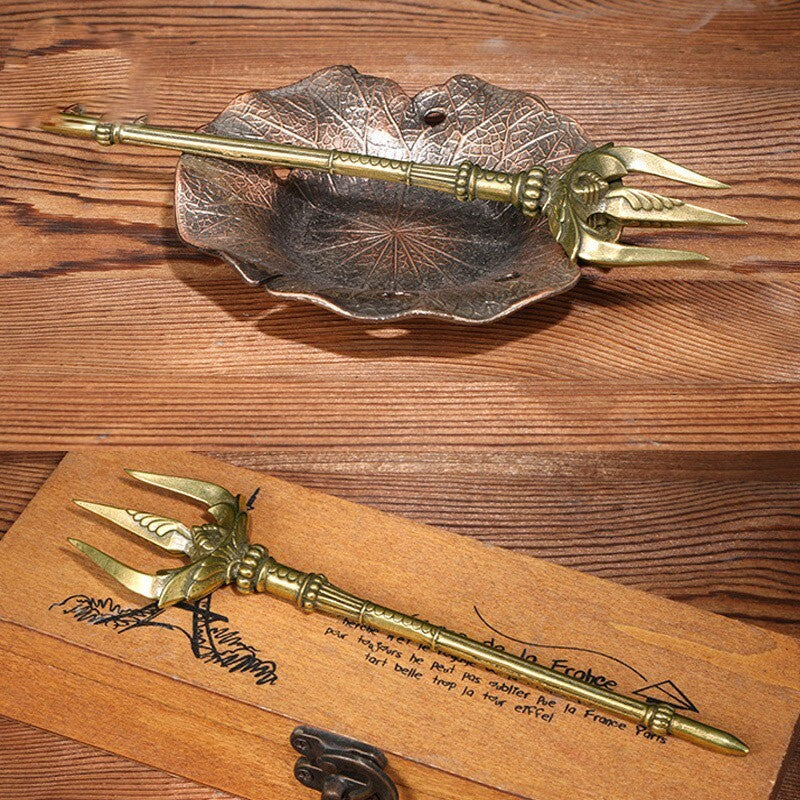 Solid Brass Trident Tea Pet Decorative Knife Miniature Greek Mythical Poseidon -