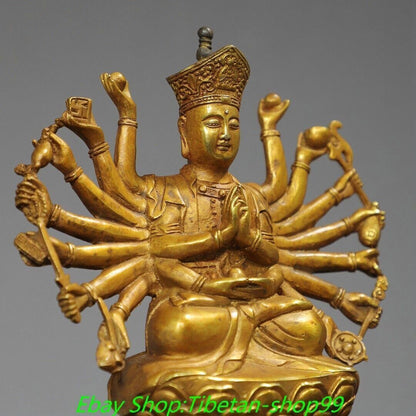 7'' Old Tibet Tibetan Bronze Gilt 18 Hands Maha Cundi Mother Buddha Statue