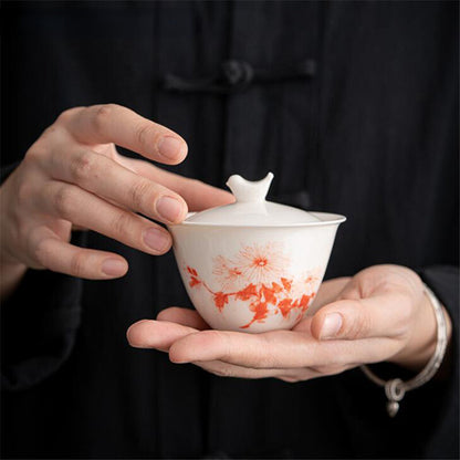 150ML Ceramic Tea Gaiwan Teacup Handmade Tea Tureen White Porcelain Tea Cup
