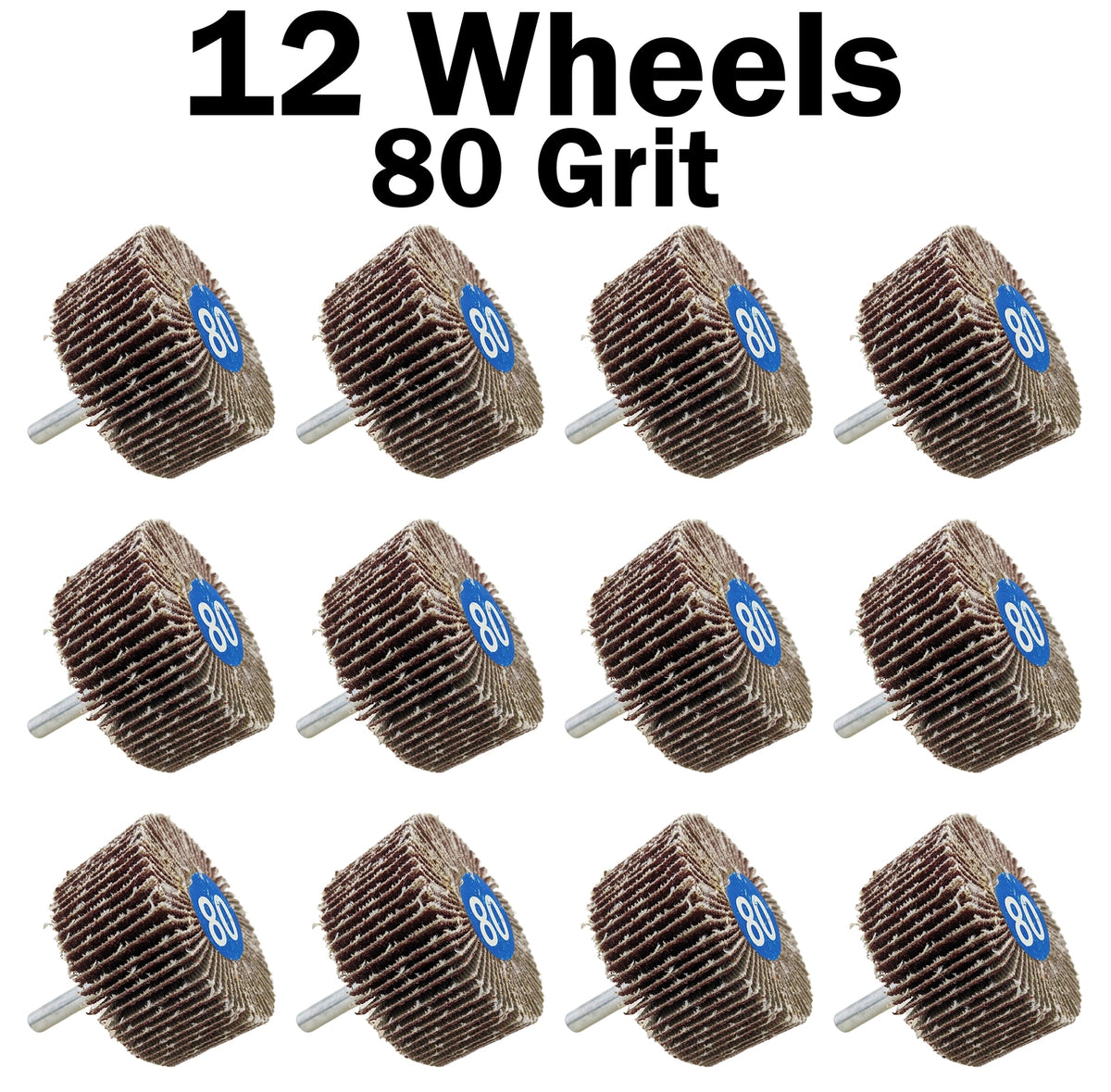 12 Pack ¼" Shank 80 Grit Flap Wheels, Aluminum Oxide Sandpaper - 2"×1"×¼"