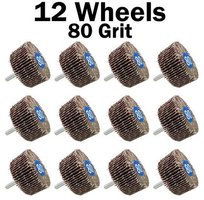 12 Pack ¼" Shank 80 Grit Flap Wheels, Aluminum Oxide Sandpaper - 2"×1"×¼"