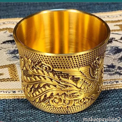 5.8cm New Retro Buddhism Holy Water Cup Brass Engraved Dragon Phoenix Mini Cup