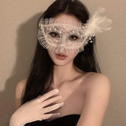 Princess Feather Mask Set 2 Pack Black White Masquerade Half Face Cover