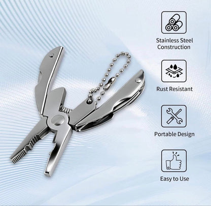 Portable Multi-Tool Pliers Combo Knife Bit ScrewDriver Keychain -Stainless Steel