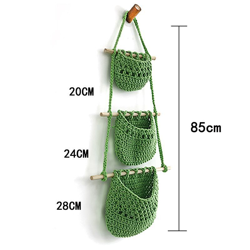 Hanging Fruit Basket Handmade Woven Jute Vegetable Storage Bag Kitchen Organizer