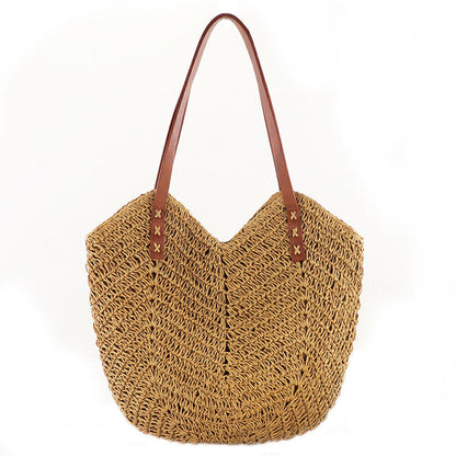 Women Boho Woven Handbag Summer Beach Tote Straw Bag Hollow Rattan Shoulder Bags