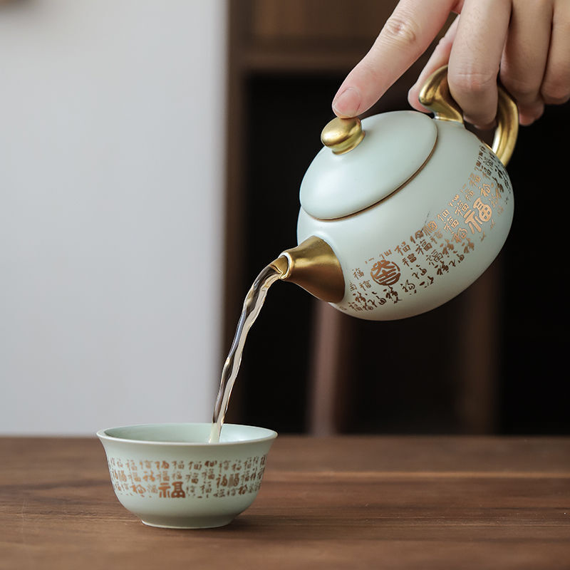 Boutique Ruyao Craft Tea Set Chinese Ceramic Tea Pot Matching Tea Cup Filter Net