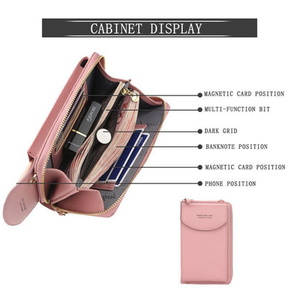 Wallet Diagonal Synthetic Phone Clutch Bag Purse Large Travel Card Holder Cover