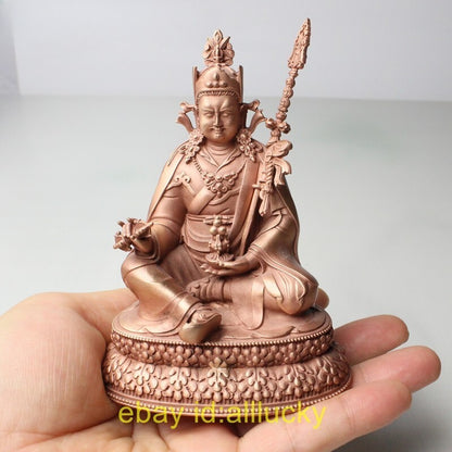 Exquisite Red Copper Carving Padmasambhava Statue Tibet Guru Rinpoche 10cm