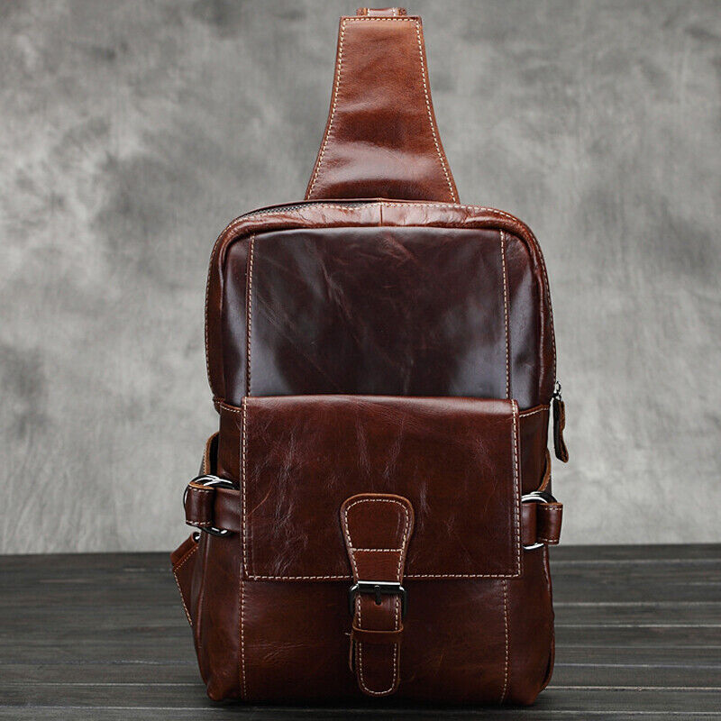 Sling Backpack Oil Wax Leather Chest Bags Cowhide Vintage Crossbody Shoulder Bag