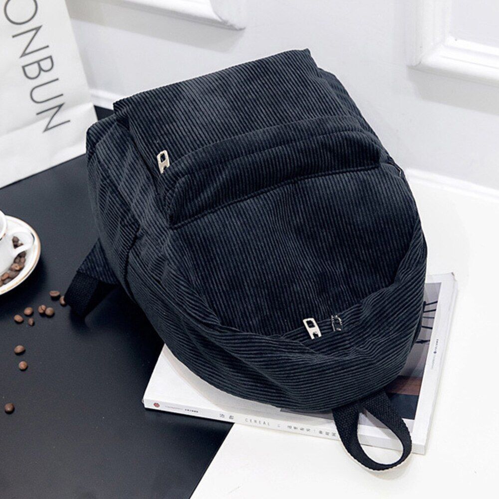 Corduroy Backpack School Travelling Shoulder Bag Softback Cotton Blue 25*12*36CM